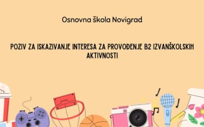 POZIV ZA ISKAZIVANJE INTERESA ZA PROVOĐENJE B2 IZVANŠKOLSKIH AKTIVNOST